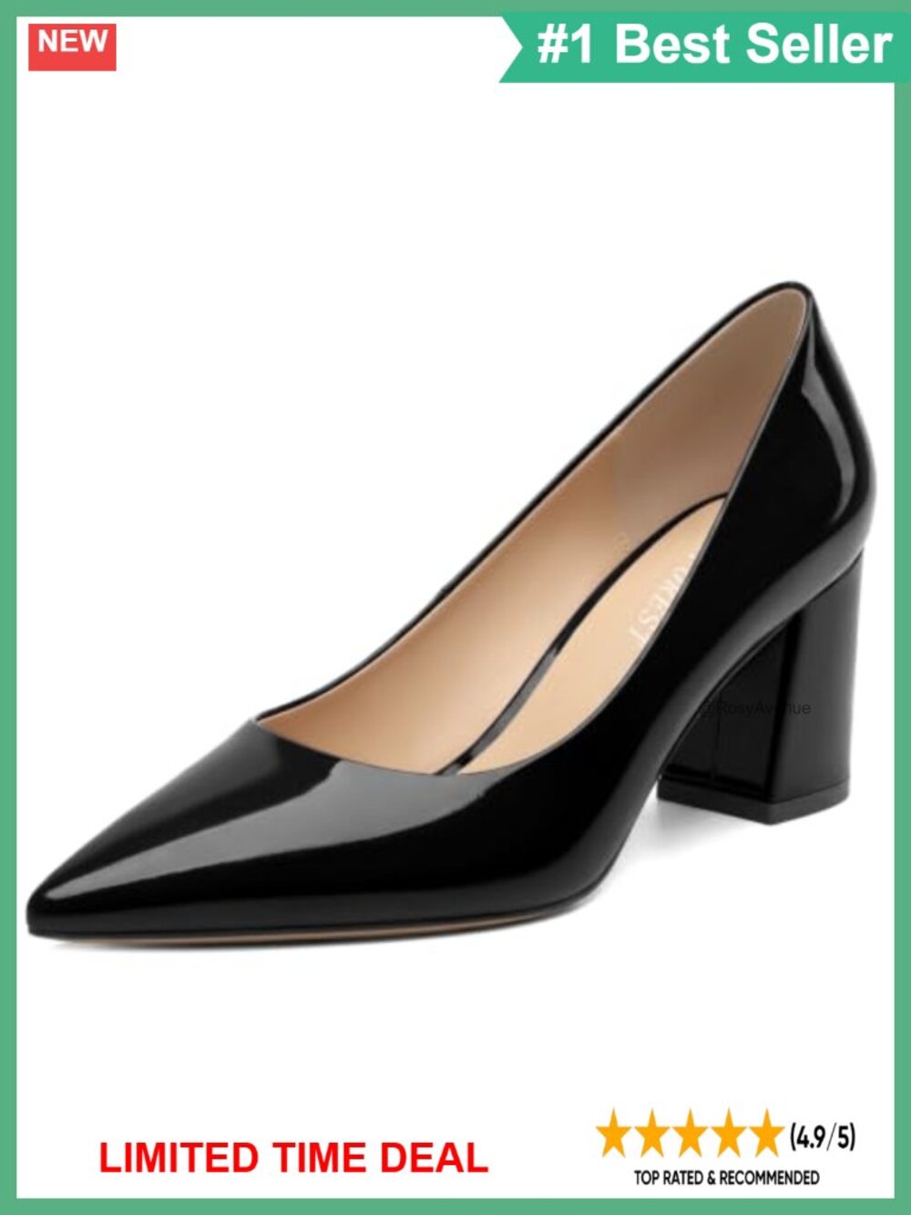 Women's Pointed Toe Chunky Block Heel Pumps Slip-On Patent Leather
